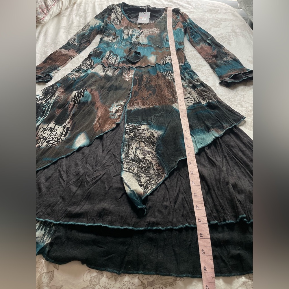 NWT Pretty Angel Vintage Deadstock Patchwork Graphic Asymmetric Midi Dress Large - Picture 10 of 11